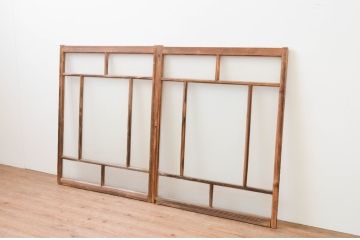 アンティーク建具　大正ロマンの雰囲気漂うガラス窓2枚セット(引き戸、ガラス戸)(R-067333)