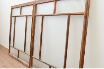 アンティーク建具　大正ロマンの雰囲気漂うガラス窓2枚セット(引き戸、ガラス戸)(R-067333)