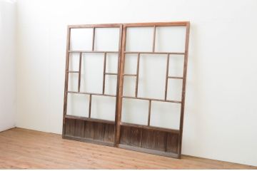 アンティーク建具　大正ロマン　和の空間を演出するガラス戸2枚セット(引き戸)(R-067337)