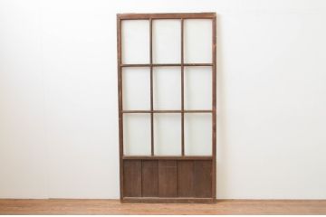 アンティーク建具　古い木味が魅力のマス目(升目)格子のガラス戸1枚(引き戸)(R-067341)