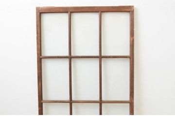 アンティーク建具　古い木味が魅力のマス目(升目)格子のガラス戸1枚(引き戸)(R-067341)
