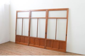 アンティーク建具　レトロな雰囲気漂うモールガラス入りのガラス戸3枚セット(引き戸)(R-067345)