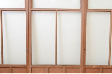 アンティーク建具　レトロな雰囲気漂うモールガラス入りのガラス戸3枚セット(引き戸)(R-067345)