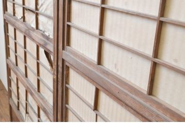 アンティーク建具　上品な佇まいが魅力の裏障子付き格子戸2枚セット(引き戸、障子戸)(R-067346)