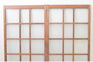 アンティーク建具　経年による古い木味が魅力のマス目(升目)格子のガラス戸2枚セット(引き戸)(R-067348)