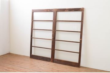 アンティーク建具　レトロなモールガラス入りのガラス戸2枚セット(引き戸)(R-067351)