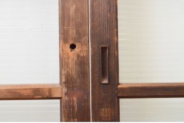 アンティーク建具　レトロなモールガラス入りのガラス戸2枚セット(引き戸)(R-067351)