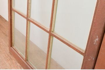 ビンテージ建具　重厚　アイアン製のマス目(升目)格子の両開きドア1対(2枚セット、ヴィンテージ)(R-067353)