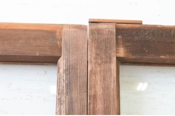 アンティーク建具　経年の趣ある木味が魅力のガラス戸2枚セット(引き戸)(R-067354)