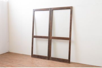 アンティーク建具　インテリアに合わせやすいシンプルなガラス戸2枚セット(引き戸)(R-067355)
