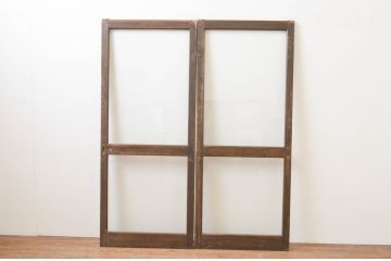 アンティーク建具　インテリアに合わせやすいシンプルなガラス戸2枚セット(引き戸)(R-067355)