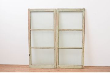 アンティーク建具　ペイント仕上げ限定　ペンキの剥げたガラス窓2枚セット(引き戸、ガラス戸)(R-067356)