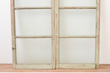 アンティーク建具　ペイント仕上げ限定　ペンキの剥げたガラス窓2枚セット(引き戸、ガラス戸)(R-067356)