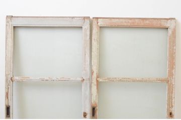 アンティーク建具　ペイント仕上げ限定　ペンキの剥げたガラス窓2枚セット(引き戸、ガラス戸)(R-067356)