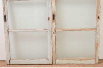 アンティーク建具　ペイント仕上げ限定　ペンキの剥げたガラス窓2枚セット(引き戸、ガラス戸)(R-067356)