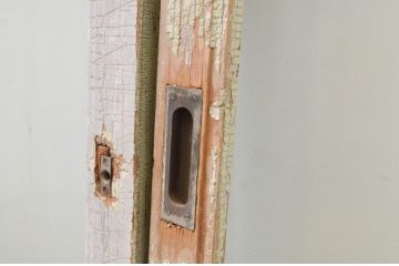 アンティーク建具　ペイント仕上げ限定　ペンキの剥げたガラス窓2枚セット(引き戸、ガラス戸)(R-067356)