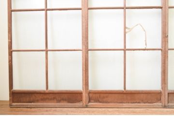 アンティーク建具　経年を感じさせる古い木味が魅力のガラス戸4枚セット(引き戸)(R-067359)