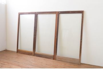 アンティーク建具　シンプルなデザインの大判ガラス戸3枚セット(引き戸)(R-067360)
