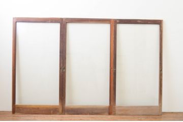 アンティーク建具　シンプルなデザインの大判ガラス戸3枚セット(引き戸)(R-067360)
