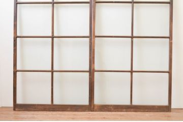 アンティーク建具　シンプルなデザインが魅力のガラス戸2枚セット(引き戸)(R-067361)