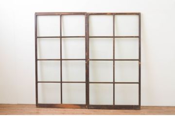 アンティーク建具　シンプルなデザインが魅力のガラス戸2枚セット(引き戸)(R-067361)