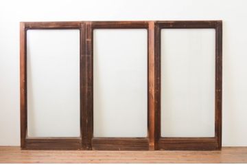 アンティーク建具　経年を感じさせる古い木味が魅力な大判ガラス戸3枚セット(引き戸)(R-067362)