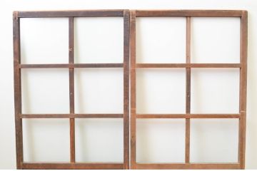 アンティーク建具　古い木味が趣を感じさせるガラス戸2枚セット(引き戸)(R-067366)