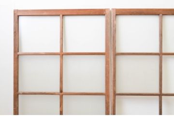 アンティーク建具　経年を感じさせる木味が味わい深いガラス戸3枚セット(引き戸)(R-067369)