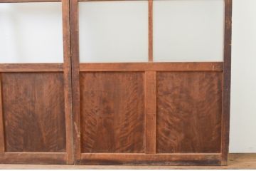 アンティーク建具　経年を感じさせる木味が味わい深いガラス戸3枚セット(引き戸)(R-067369)