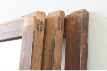 アンティーク建具　経年を感じさせる木味が味わい深いガラス戸3枚セット(引き戸)(R-067369)