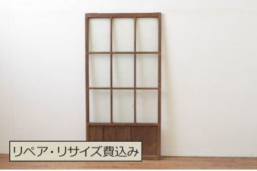 アンティーク建具　経年を感じさせる木味が味わい深いマス目(升目)のガラス戸1枚(引き戸、ガラス戸)(R‐067379)