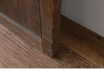 アンティーク建具　経年を感じさせる木味が味わい深いマス目(升目)のガラス戸1枚(引き戸、ガラス戸)(R‐067379)