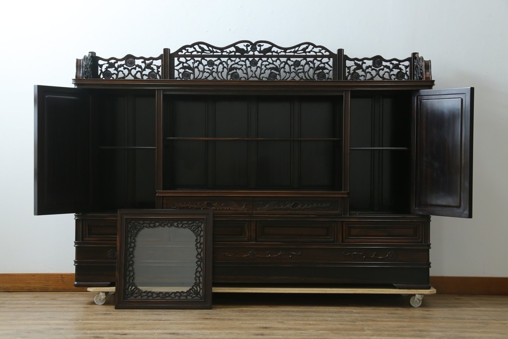 和製ビンテージ　黒檀(黒タン、コクタン、唐木)材　重厚な佇まいが魅力のサイドボード　定価約160万円　(R-067434)