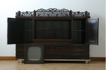 和製ビンテージ　黒檀(黒タン、コクタン、唐木)材　重厚な佇まいが魅力のサイドボード　定価約160万円　(R-067434)