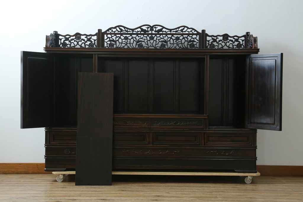 和製ビンテージ　黒檀(黒タン、コクタン、唐木)材　重厚な佇まいが魅力のサイドボード　定価約160万円　(R-067434)