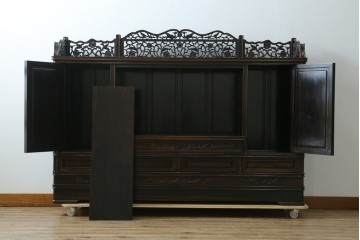 和製ビンテージ　黒檀(黒タン、コクタン、唐木)材　重厚な佇まいが魅力のサイドボード　定価約160万円　(R-067434)