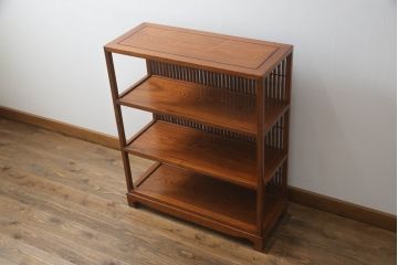 中古　新古品　超美品!!　ニレ材　落ち着いた和の趣漂う格子入り飾り棚(オープンラック、書棚、本棚、ブックシェルフ)(R-067435)