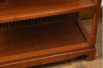 中古　新古品　超美品!!　ニレ材　落ち着いた和の趣漂う格子入り飾り棚(オープンラック、書棚、本棚、ブックシェルフ)(R-067435)