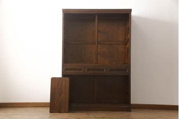 中古　松本民芸家具　高山デザイン　落ち着きのある佇まいが魅力的な水屋箪笥(食器棚、茶箪笥、戸棚、収納棚、キャビネット)(R-067441)