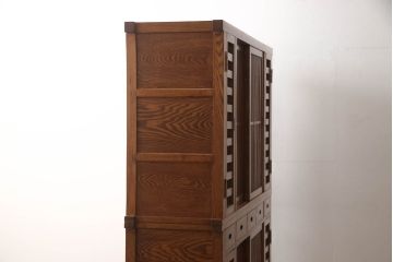 新古品　未使用品　中古　楡(ニレ)材　上質な和の空間を演出する二段重ね水屋箪笥(和風キャビネット、食器棚、収納棚、戸棚)(定価約120万円)(R-067445)