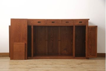 新古品　未使用品　中古　楡(ニレ)材　上質な和の空間を演出する水屋箪笥サイドボード(サイドキャビネット、リビングボード、収納棚、戸棚)(R-067447)