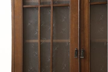 和製アンティーク　パーケットリー(寄木細工)入り　大正ロマンの雰囲気和を高める大振りなブックケース(食器棚、収納棚、本棚、書棚、陳列棚、戸棚、キャビネット、店舗什器、象嵌)(R-067448)
