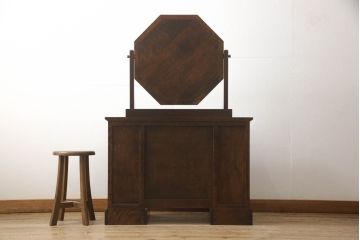 中古　美品　星野民芸家具　クラシカルかつモダンなデザインが魅力のドレッサーとチェアのセット(鏡台、ミラー、化粧台、イス、椅子)(R-067449)
