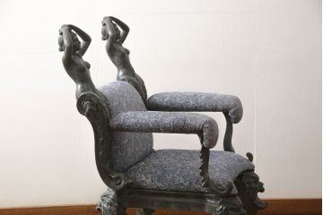 ヨーロッパアンティーク　激レア!　博物館　真鍮　ブロンズ　鋳造　希代の名品　抜群の個性溢れるアームチェア(イス、椅子、1人掛け、一人掛け)(R-067451)