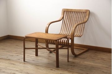 和製ビンテージ　竹興社　城所右文次　オリジナル　Bamboo　落ち着きのあるくつろぎ空間を演出してくれるバンブーチェアとテーブルのセット(安楽椅子、ラウンジチェア、サイドテーブル、センターテーブル、リビングテーブル、ヴィンテージ)(R-067452)