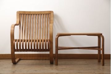 和製ビンテージ　竹興社　城所右文次　オリジナル　Bamboo　落ち着きのあるくつろぎ空間を演出してくれるバンブーチェアとテーブルのセット(安楽椅子、ラウンジチェア、サイドテーブル、センターテーブル、リビングテーブル、ヴィンテージ)(R-067452)