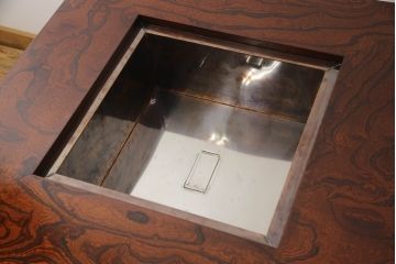 中古　美品　希少モデル　岩谷堂箪笥　菊幸作　和モダンな空間づくりに活躍する囲炉裏テーブルと椅子のセット(イス、スツール、木製火鉢、ダイニングテーブル)(R-067455)