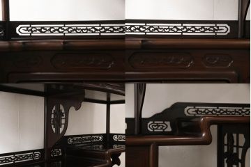 中古　美品　国産職人手造り　蒔絵入り　扉の裏にまで意匠をこらした凝ったデザインが魅力の漆塗り茶棚(飾り棚、戸棚、収納棚、違い棚)(定価推定約120万円)(R-067459)