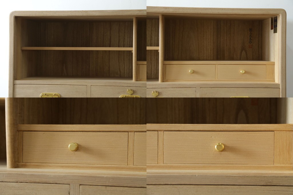 中古　蒔絵入り　1級技能士　龍上忠志作　花の絵柄がかわいらしくも品を感じさせる総桐箪笥(胴厚、四方丸、和箪笥、桐たんす、収納タンス、衣装箪笥、着物箪笥、引き出し)(定価約160万円)(R-067461)