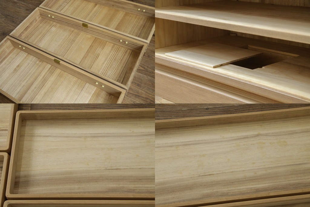 中古　蒔絵入り　1級技能士　龍上忠志作　花の絵柄がかわいらしくも品を感じさせる総桐箪笥(胴厚、四方丸、和箪笥、桐たんす、収納タンス、衣装箪笥、着物箪笥、引き出し)(定価約160万円)(R-067461)